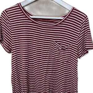 HOLLISTER T-Shirt Loose Striped Pocket Short Sleeves Blouse Womens S Maroon Red